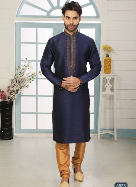 Navy Blue Designer Latest Party And Function Wear Traditional Art Banarasi Silk Kurta Churidar Pajama Redymade Collection 1036-8528 Catalog